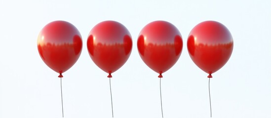 Four Red Balloons Floating in a Row