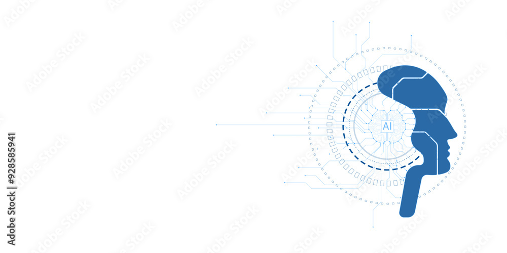 Aufkleber blue silhouette of a human head with ai circuits on white background. concept of artificial intellig