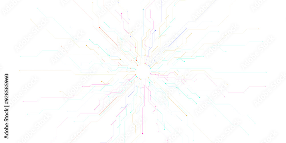 Aufkleber Abstract technology background with radial lines extending from the center on a white background. Concept of technology and connectivity. 3D Rendering
