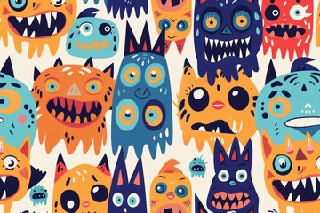 Group of colorful cartoon monsters with oversized eyes