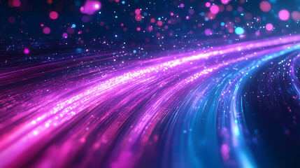 Obraz premium Futuristic technology abstract background with lines for network, big data, data center, server, internet, speed. Psychedelic neon lights. Fluorescent purple, violet, orange and pink