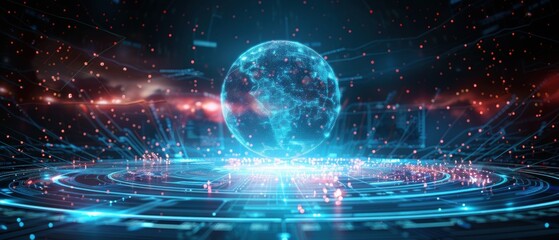 Obraz premium Cutting-Edge Virtual Event Platform Hologram for Online Conferences and Digital Networking