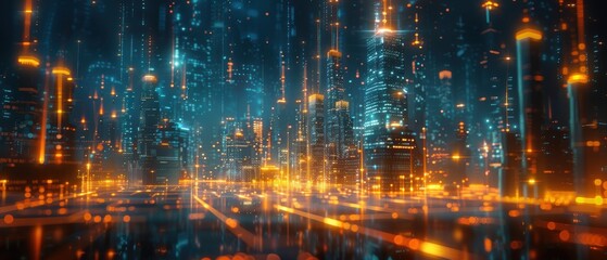 Fototapeta premium Immersive Futuristic Smart City Infrastructure Display with Data Visualization Technology