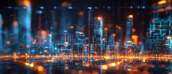 Obraz premium Futuristic Smart City Infrastructure with Holographic Data Visualization