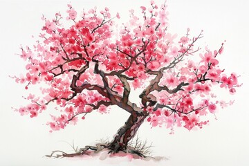 Fototapeta premium watercolor of a cherry blossom tree on a isolated white background