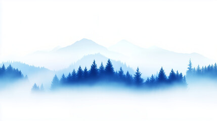 Obraz premium Misty mountain forest with layers of pine trees in blue tones. For nature wallpapers, backdrops, and outdoor adventure designs