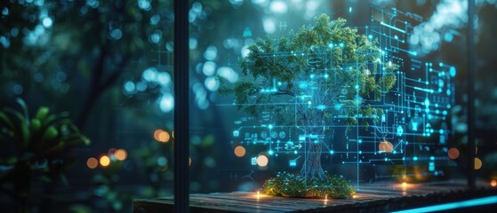 Obraz premium Futuristic Hologram Display of Real-Time Environmental Data Analytics