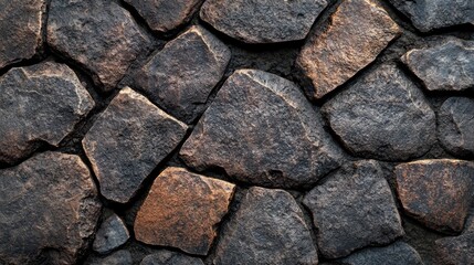 Fototapeta premium A detailed view of a cobblestone pavement, showcasing the unique texture and patterns of each stone