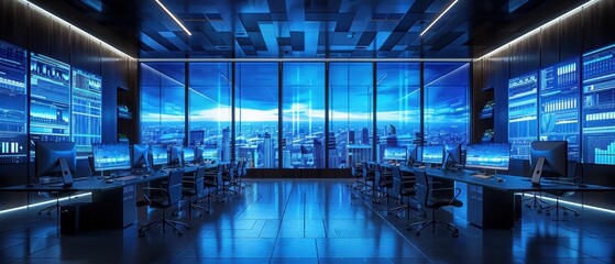 Futuristic Workplace with Smart Office Systems and Displays