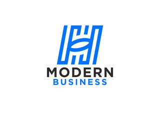 Initial Letter H House Logo. Blue Geometric Shape isolated on White Background.