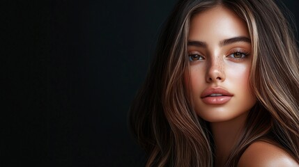 Fototapeta premium Beauty brown hair women with face for hair care product 