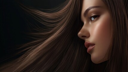 Beauty brown hair women with face for hair care product 