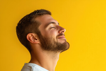 Obraz premium A close up of a man's face with his eyes closed