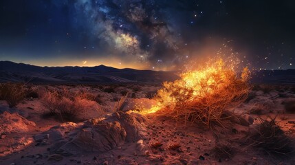 A solitary bush ablaze with divine fire