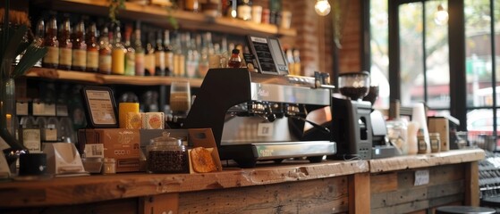 Modern Smart Payment System in a Trendy Cafe Setting