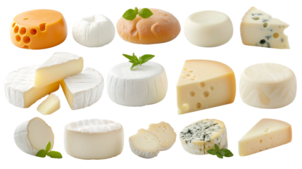 different types of cheese flavors isolated on transparent background