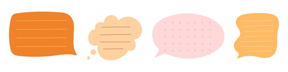 Empty notebook pages with uneven edges, isolated sticky notes and memos for important information. Vector isolated banners and stickers templates in form of speech bubbles with various print design
