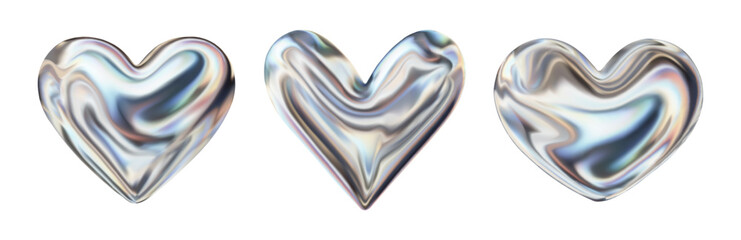 Holo 3d heart set. Holographic chrome 3d heart shape collection