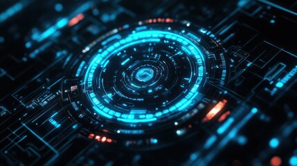Obraz premium Futuristic Technology Interface with Glowing Blue Circles and Lines
