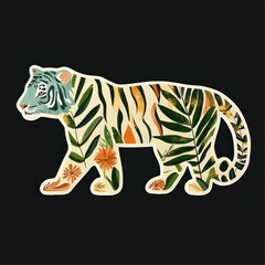 Tiger Silhouette with Floral Pattern