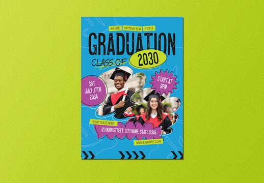 Blue Bold Abstract Brutalism Blue Graduation Class