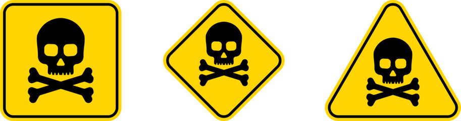 Yellow triangle warning biohazard, radioactive, nuclear and toxic sign icons set. Biohazard, chemical hazard warning triangular vector symbol stickers. Caution danger sign.