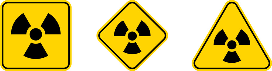Yellow triangle warning biohazard, radioactive, nuclear and toxic sign icons set. Biohazard, chemical hazard warning triangular vector symbol stickers. Caution danger sign.