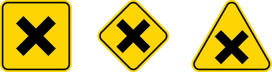 Yellow triangle warning biohazard, radioactive, nuclear and toxic sign icons set. Biohazard, chemical hazard warning triangular vector symbol stickers. Caution danger sign.