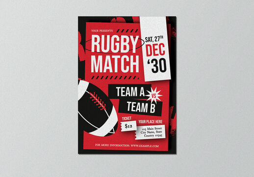 Red Modern Bold Grunge Rugby Match Flyer Layout