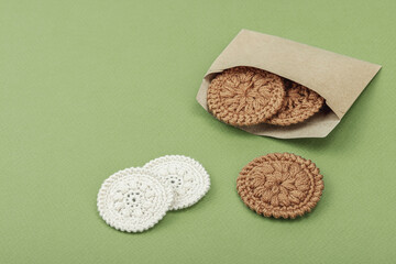 Crochet face scrubby cotton pads. Handmade reusable accessories for eco beauty routine