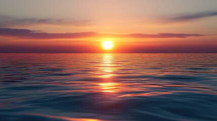 A serene sunset over calm ocean waters, reflecting warm hues of orange and pink.