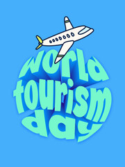 World tourism day postcard with doodle elements