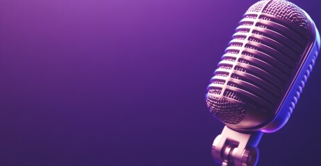 Vintage Microphone on Gradient Purple Background with Colorful Lights: Symbolizing the Creative Audio Concept,single element,single object,material,vector material,illustration