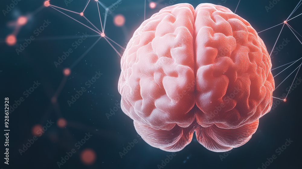 Poster a digital brain made of light, with ai-powered neural networks connecting around it