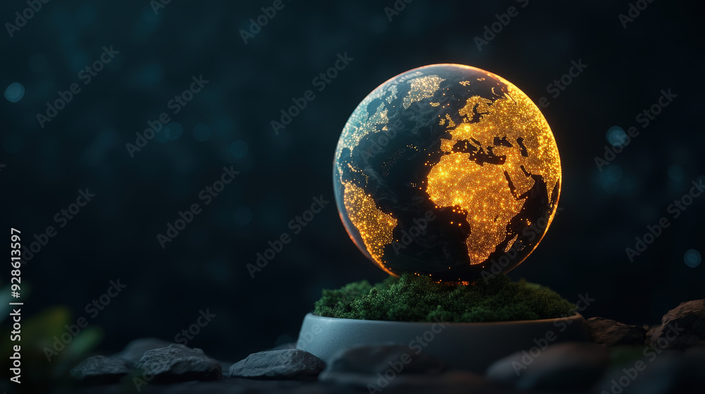 Poster a glowing ai-powered predictive model visualized as a holographic globe with data points