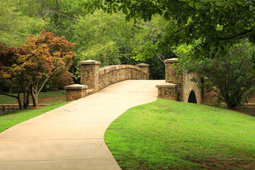 Stone bridge at Freedom Park in Charlotte, North Carolina, USA. 
