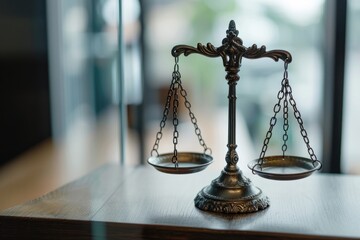 Judge Scales Of Justice. Law Concept with Scales on Table for Business Agreements