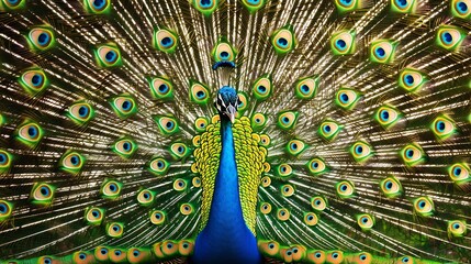 Obraz premium Indian Peacock Spreading Wings with Vibrant Feather Display