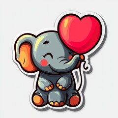 Obraz premium Cute Cartoon Elephant Holding a Heart Balloon