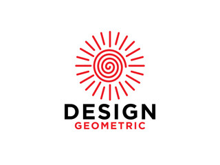 Abstract Sun Logo Line. Vintage Circular Sun Icon with Geometric Radial Rays of Sunburst isolated on White Background. Usable for Business and Nature Logos.