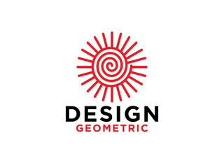 Abstract Sun Logo Line. Vintage Circular Sun Icon with Geometric Radial Rays of Sunburst isolated on White Background. Usable for Business and Nature Logos.