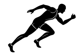 Silhouette of a Runner Mid-Stride in Full Motion, Dynamic Running Figure, Vector Illustration