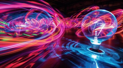 Light Bulb with Swirling Neon Lights.