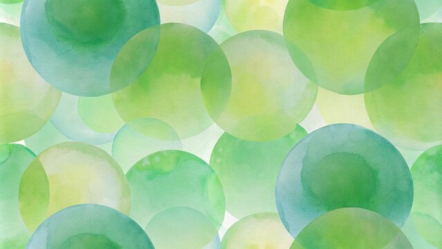 Watercolor green circles on white paper. Seamless repeating pattern for design.