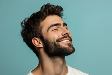 Fototapeta premium A close up of a man's face with his eyes closed