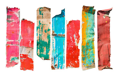 Naklejka premium Colorful peeling paint on wooden plank strips isolated