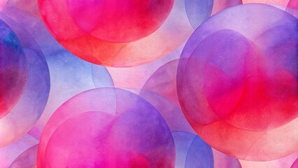 Watercolor pink and blue and purple circles on white paper. Seamless repeating pattern