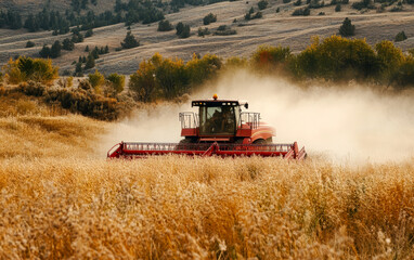 Fototapeta premium Combine harvester working in a wheat field. Perfect for agricultural, rural, and harvest-related themes.