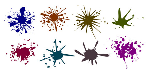 Set of paint splatter recolorable vector illustration. Messy  brush strikes collection.