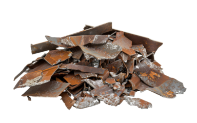 Assorted metal waste pile isolated on transparent background